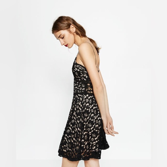 Zara - Black Lace Floral Sleeveless Mini Dress - size Small - Picture 2 of 8